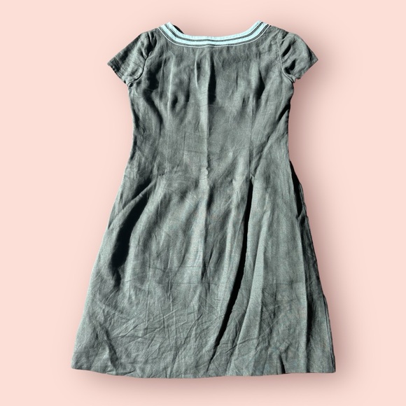Women’s Boden Military Green Light Blue Embroidered Collar Linen Dress Size 12 - Picture 12 of 16